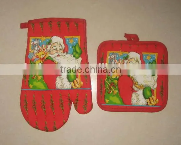 2pcs Kitchen Set Christmas Design in Cotton Oven Mitt and Pot Holder photo-3