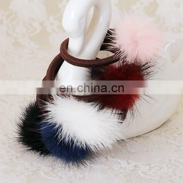 Small Round Mink Fur Pom Pom Hairband Real Mink Fur Bobble Ealstic photo-5