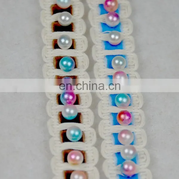 2018 New Arrival Beaded Rainbow Pearl Velvet Trim Designs for Dresses photo-2