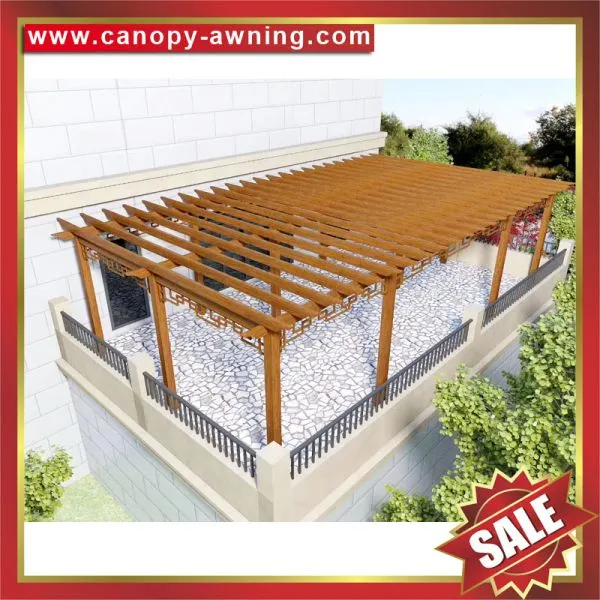 Outdoor Sunshade Wood Look Aluminium Alu Aluminum Metal Gazebo Grape Trellis Pergola Shelter Canopy Supplier photo-2