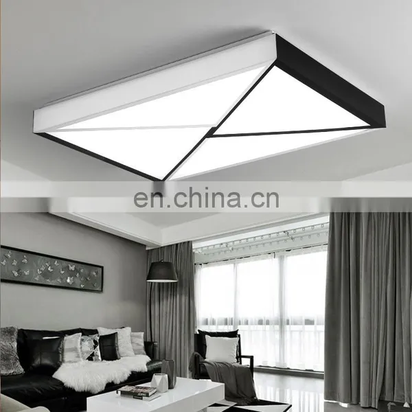 Modern Black and White Simple Atmosphere Wrought Iron Rectangular Dimming LED Living Room Ceiling Light photo-2