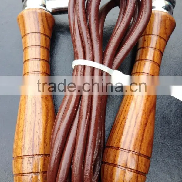 Jump Rope / Skipping Rope Cross Fit - Red Wooden Handle - Adjustable Leather Rope - Weight Inserted photo-3