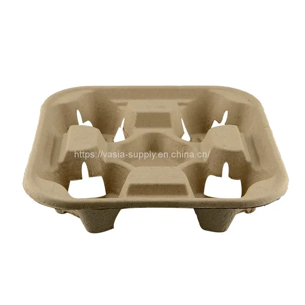 Best Selling Disposable Coffee Cup Carrier Molded Paper Pulp Trays 4 Cup