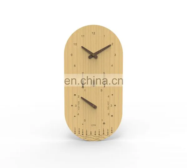 Multifunction Eco Friendly Indoor Oval Bamboo Tide and Singing Bowl Analog Wall Clock photo-4