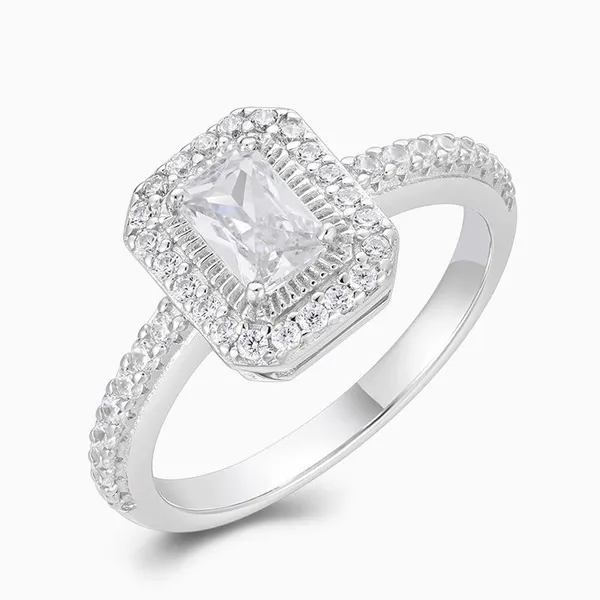 Shining Star Jewelry Fashionable 0.8ct Moissanite Emerald Cut Halo Ring Women photo-5