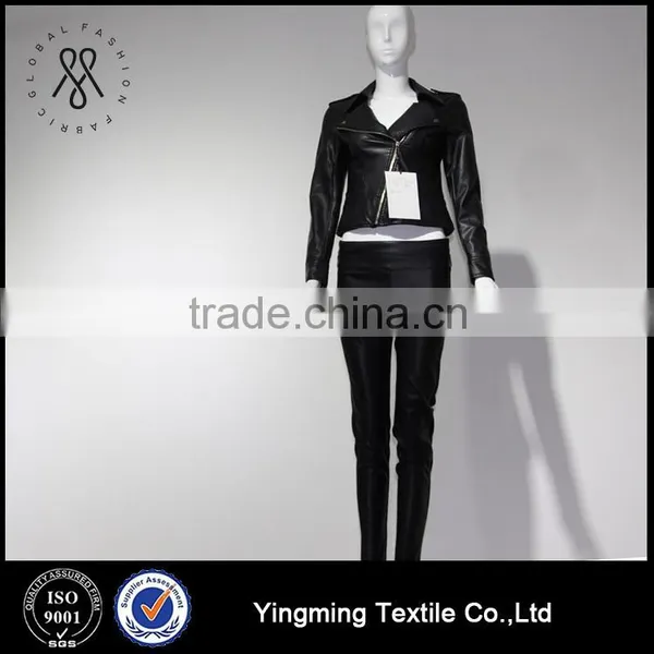 Wholesale Women's Fashion PU Leather Black Jacket photo-3