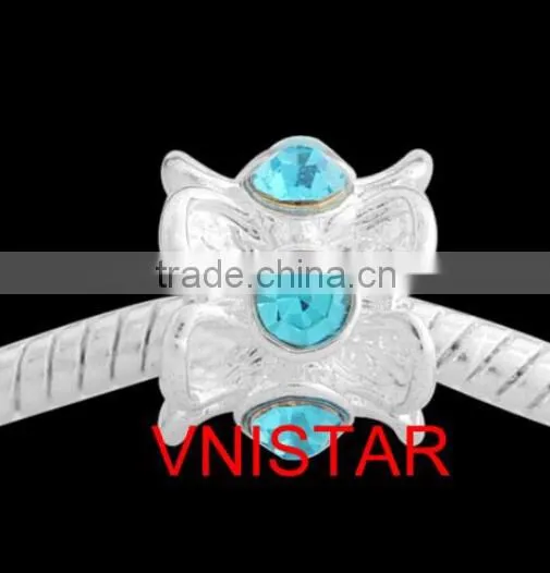 Vnistar Silver Plated Large Hole European Beads With Clear&pink&cyan Crystals for Bracelet PBD1225 photo-4