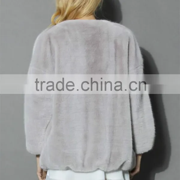 2016 Hot Selling Grey Color Long Rabbit Fur Coat Made in China Quality Choice photo-3