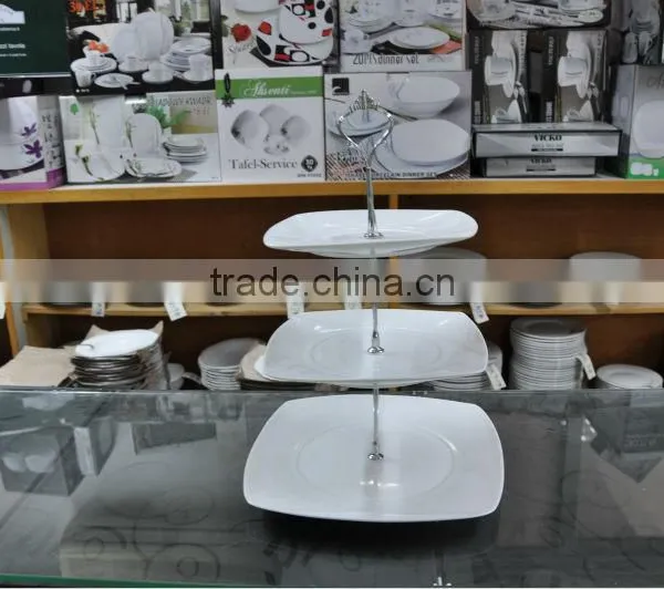Porcelain Dinner Plates 3 Layers Porcelain Cake Set Different Shapes Cake Set With Metal Stand photo-2
