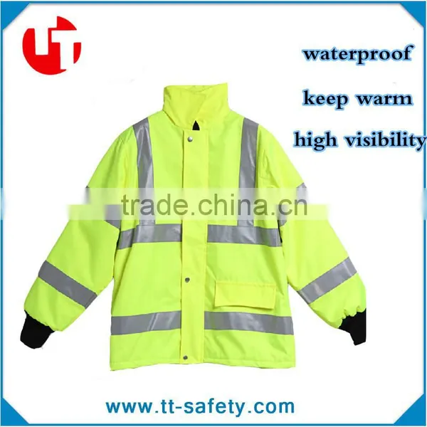 Waterproof Yellow High Visibility Warm Workwear Reflective Safety Winter Jacket