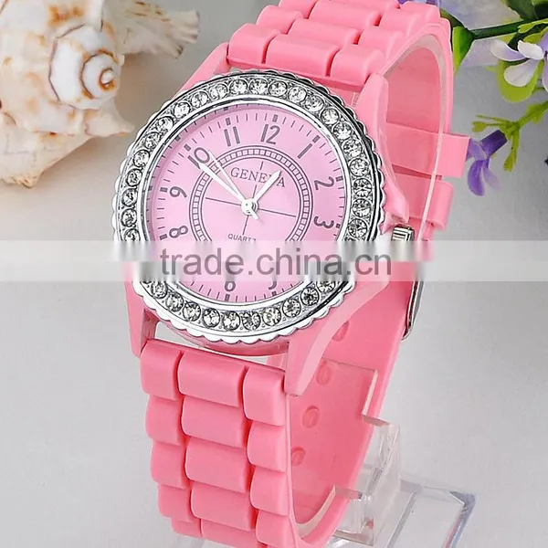 Vogue Lady Arabic Numerals Silicone Rubber Strap Watches Girls Cute Cheap Crystal Watch photo-3