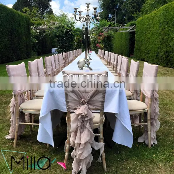Hot Sale 2016 Wholesale Blush Chiffon Ruffled Wedding Chair Cover Sash Hood photo-5