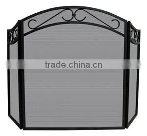 Black Steel Metal Fireplace Mesh Screen, 3 Panels Fireplace Screen