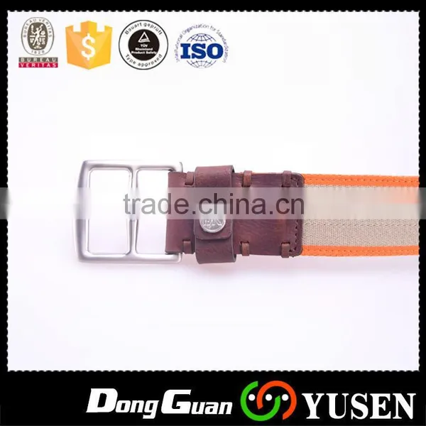 Two Tone Double Colours Leather Ended Cowboy Woven Canvas Belt photo-6