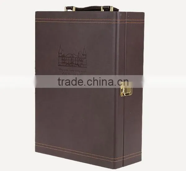 Chinese Factories Wholesale Custom High-grade PU Leather Box 2 Slot Wine Champagne, Dark Brown Gift Box photo-2