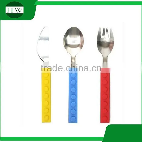 Mini Portable Stainless Steel Silicone Building Block Knife Fork Spoon Ladle Scoop Dishware Dinnerware Tableware Set photo-4