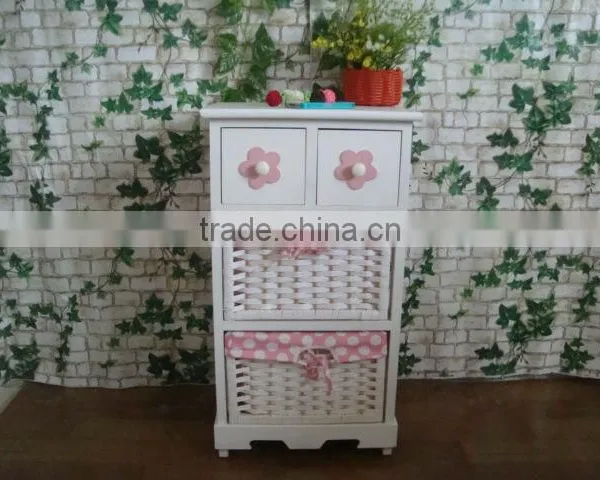 Bedside Cabinet Europe Style White Laundry Cabinet With Pink Drawers Cute Wooden White Wicker Cabinet photo-2