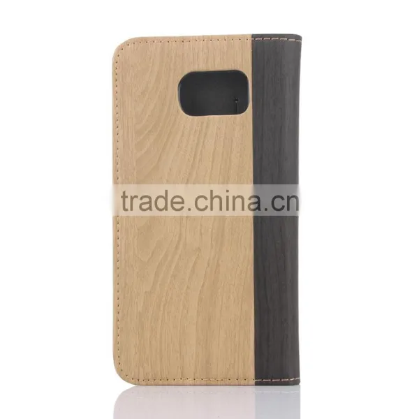 Nature Wood Grain PU Card Bumper/pocket Cell Phone Case for Samsung photo-5