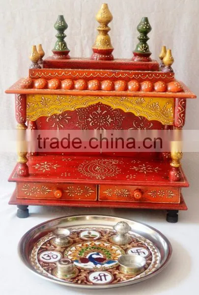 Hand Painted Wooden Temple With 2 Drawers photo-5