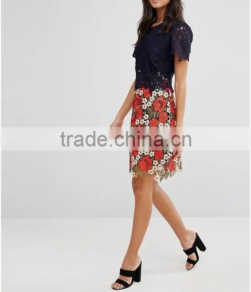 Beautiful Lace Dress Christmas Crocheted High Waist Short Sleeve Women Dress Fashion Party Club Short Dress photo-4