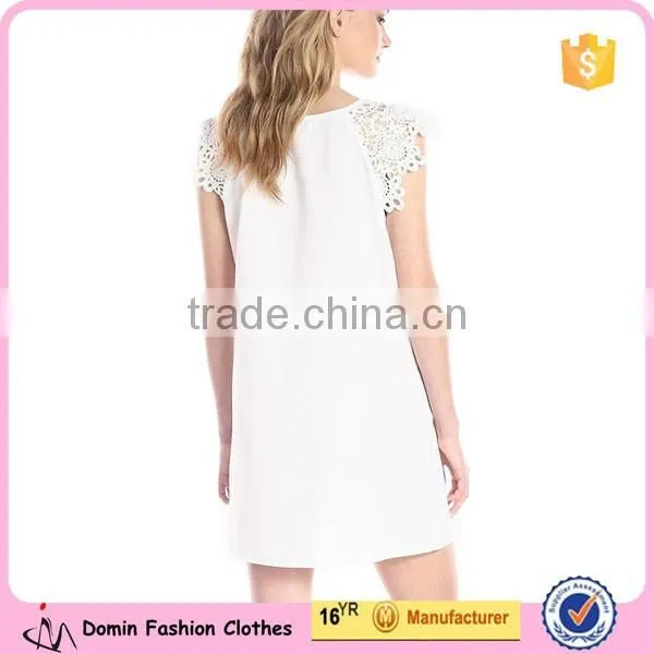 Women's White 97% Polyester/3% Elastane Eyelet-Sleeve Shift Dress photo-2