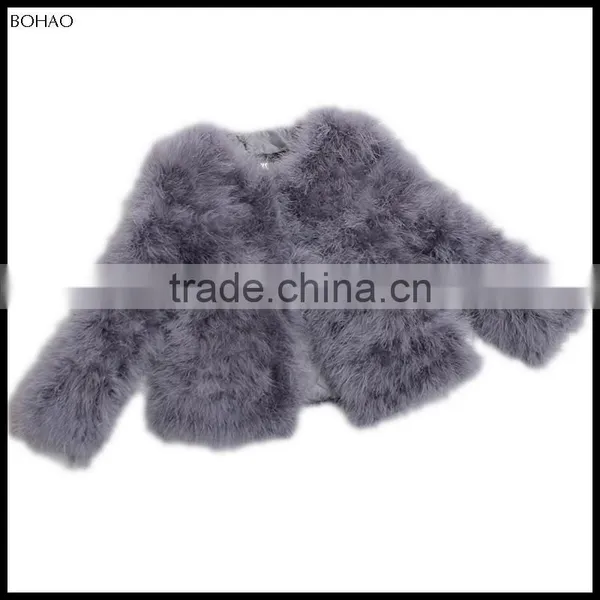High Fashion Long-sleeved Ostrich Hair Fur Round Collar Faux Fur Short Coat Women Winter Jacket photo-4