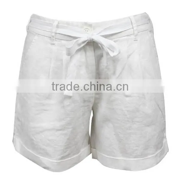 Hot Sale Women Fashion Summer Waist Belt Loose Plain Dyed White Sport Casual Short Pants photo-3