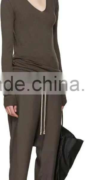 New Style Grey Pure Wool Long Sleeve V Neck Sweater Design for Girls photo-4