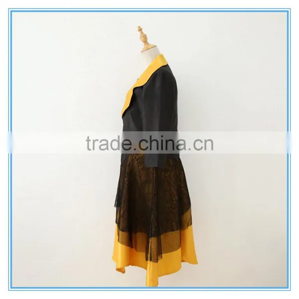 High Quality Lace Stitching Contrast Color Neck Collar Design Of Ladies Suits photo-2