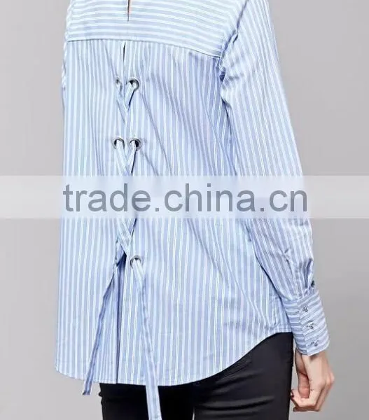 Runwaylover EY2384B Hot Sale 2017 Ladies Elegant Stripe Embroidery Blouse photo-2