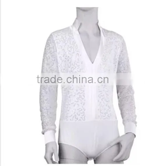 2016 Newly Men's Ballet Leotard, White Sequin and Lycra!!!