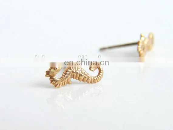Teeny Tiny Seahorse Stud Earrings Nautical Jewelry Bridesmaid Gift Simple Modern Jewelry photo-4