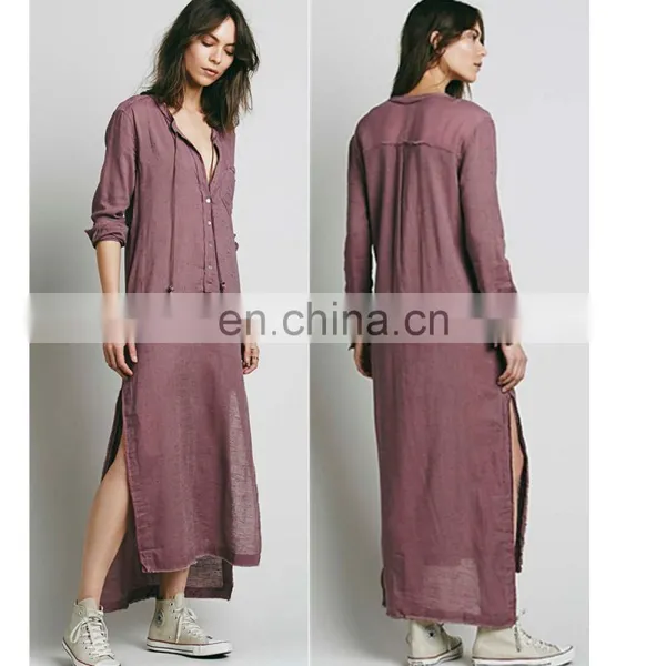 High Quality Muslim Woman Wear, High Low Cotton Long Sleeve Dress Design photo-2