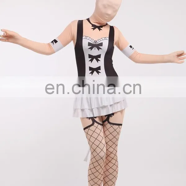 Sexy Housemaid Cosplay Costume Skirt Catsuit Spandex Lycra Zentai Suits Unisex
