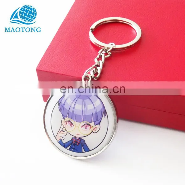 High Quality Zinc Alloy Metal Cartoon Round Shape Epoxy Logo Printing Keychain Custom Made Metal Keychains for Promotion photo-5