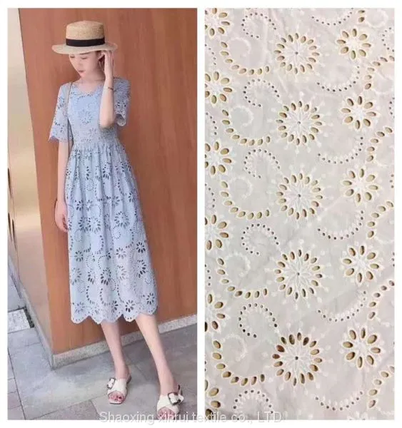Voile Embroidered Pattern Plain White Lace Cotton Fabric photo-2