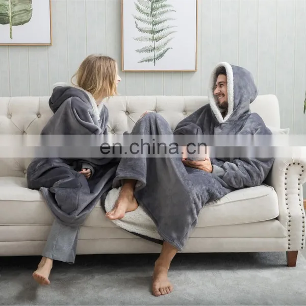 Elaborate Design Super Soft Double Sided Durable Wearable Sherpa Blanket Hoodie For Men Women Children photo-3