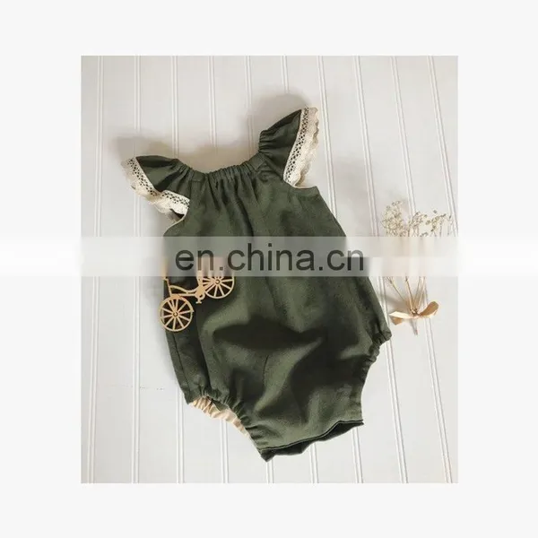 Wholesale Baby Fashion Cotton Clothes Baby Girls Princess Lace Ruffle Sleeve Linen Romper photo-4