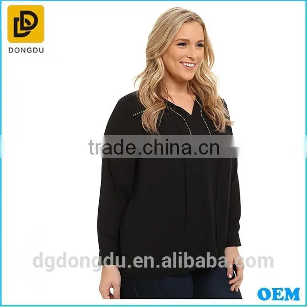 2016 Wholesale Factory Price Clothing Elegant Girls Plus Size Tie- Neck Blouse photo-3
