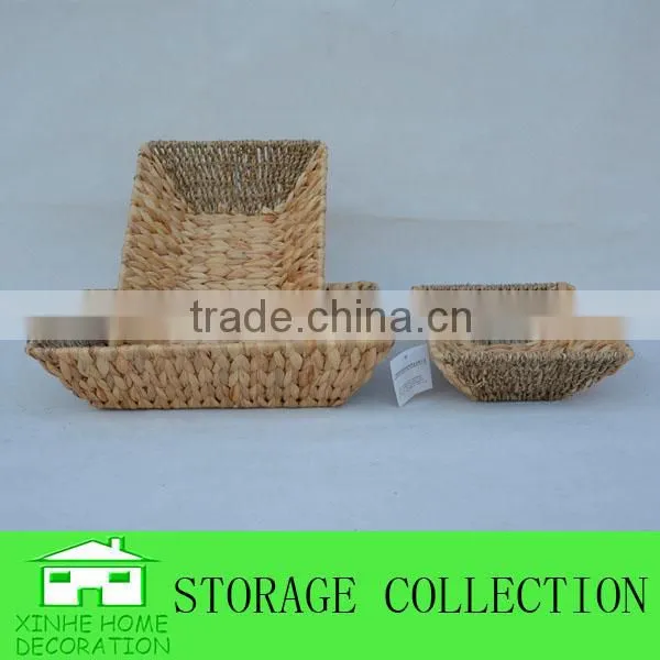 S/3 Natural Water Hyacinth Seagrass Woven Rectangle Tray
