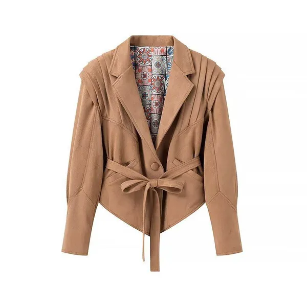 New French Style Fashionable Design With a Short Waist Strap and Suede Jacket Jacket photo-2