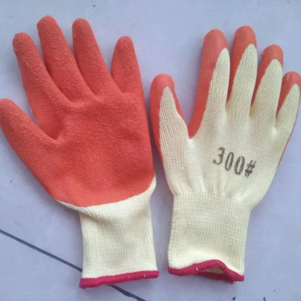 300# Logo Yellow Cotton Thread 10 Gauge Knitted Orange Wrinkled Latex Palm Coated Safety Work Gloves