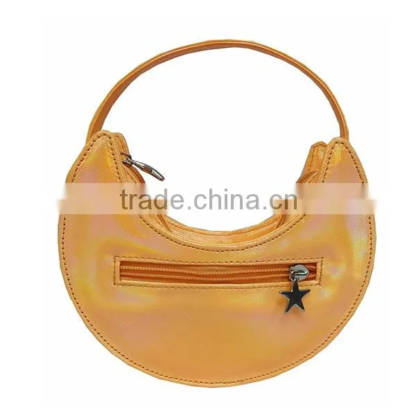 Lovely Moon Shape Orange Shiny PU Mini Handbag for Teen photo-2