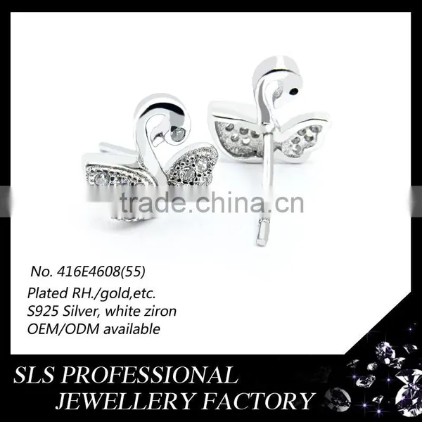 Korean Styles 925 Silver Jewelry Wholesale Girls Jewelry Cute Double Swans Stud Earrings photo-3