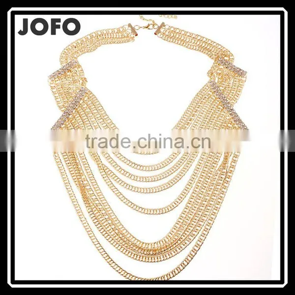 Europe And America High Quaity Gold Plated Long Section Of Multilayer Metal Necklace