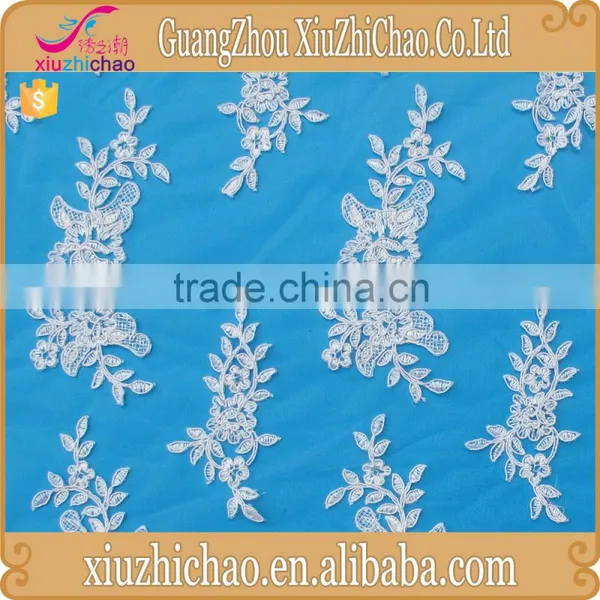M0098 Embroidery Cord Mesh Floral Bridal Lace Fabric Evening Dress Fabric photo-3