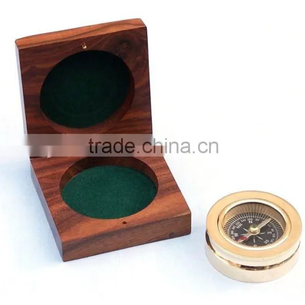 Beautiful Nautical Brass Paperweight Compass With Rosewood Box 13424 photo-3