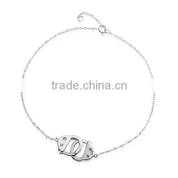 New Arrival Silver Plated Zinc Alloy Diamond Handcuffs Anklet Ankle Bracelet