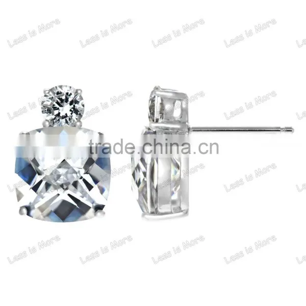 Silver Cushion Cut Cubic Zirconia Stud Earrings by 925 Sterling Silver