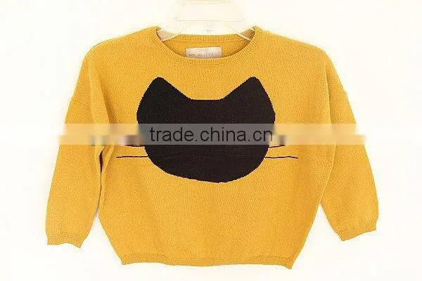 TYSL02 Kids Fashion Swearer /100%cotton With Yellow/Black Cat On Front Part/2014 2015